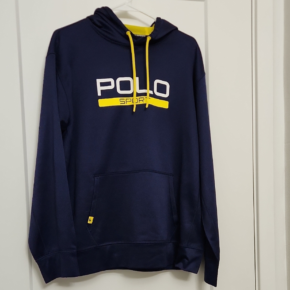 Polo by Ralph Lauren Men's Dark Blue Hoodie with Yellow Accents - Picture 2 of 7